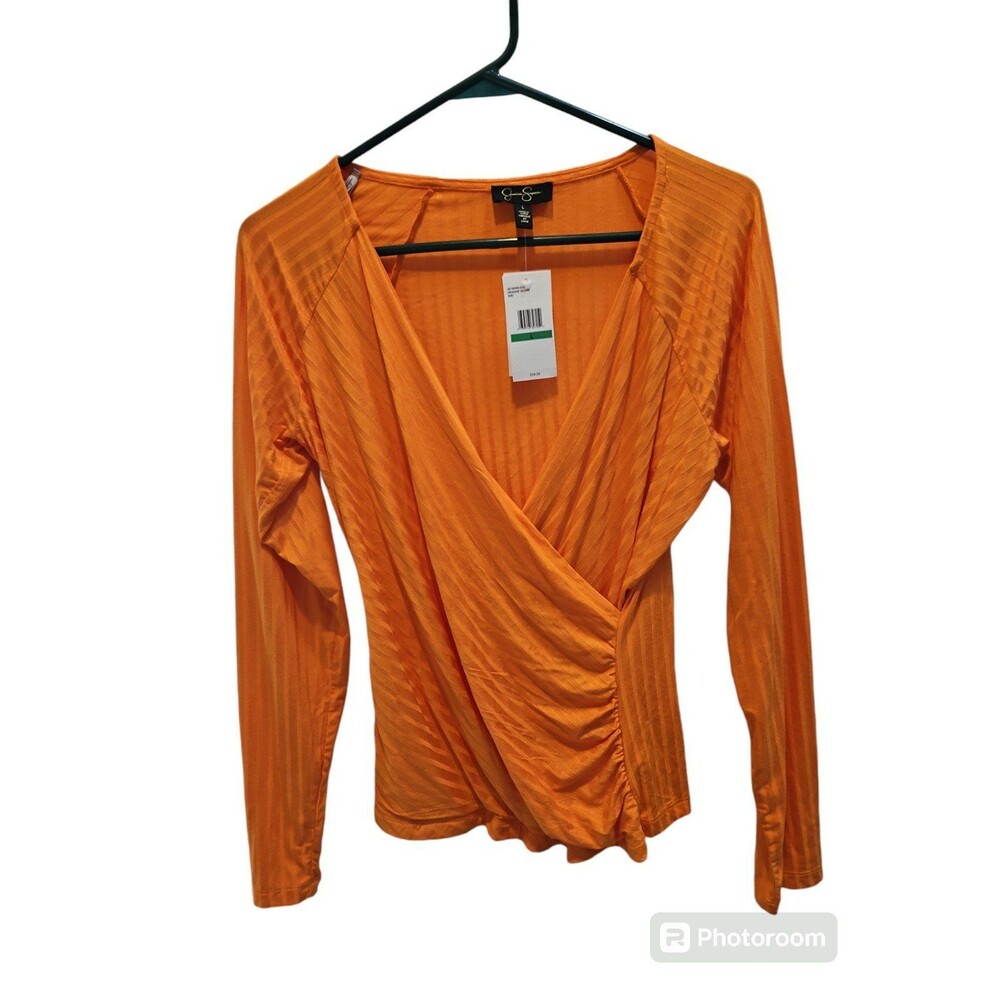 Jessica Simpson Kiki Faux Wrap Long Sleeve Top in Orange Ochre SZ L